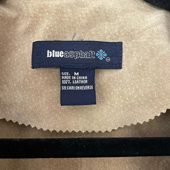 Vintage Blue Asphalt Tan 100% leather Open Front Long Coat Size M - Picture 4 of 16